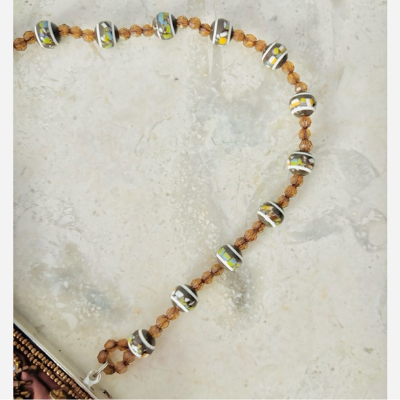 Formal vintage evening bag brown satin, sparkling sequins, beads- special events - Picture 9 of 9